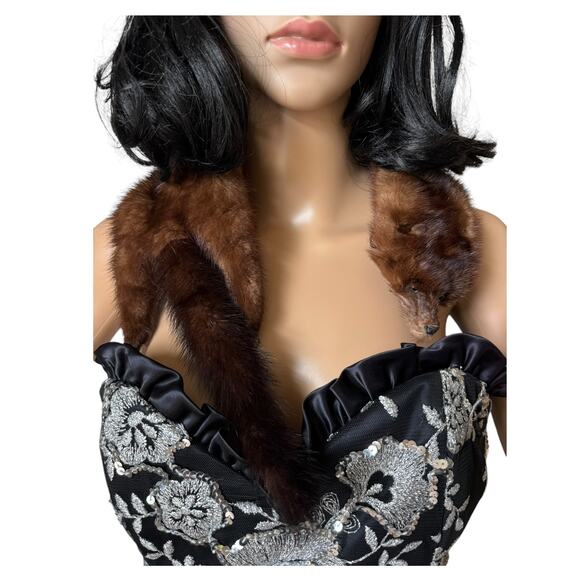 TANNED MINK PELT 29” Scarf Drape Stole Wrap Collar Natural Leather Taxidermy - Picture 2 of 16